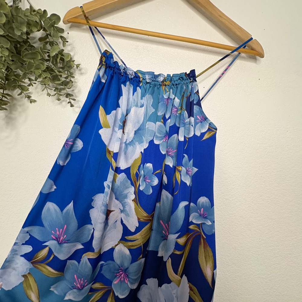 Gottex Blue Floral Maxi Dress‎ Halter Neck Resort Wear 24BR315 Womens S/M - Picture 5 of 8